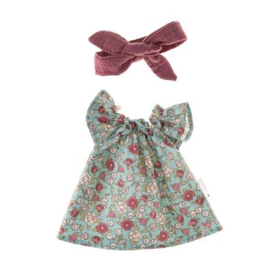 Sukienka z opaską dla lalki 32cm wrzosowe kwiatuszki