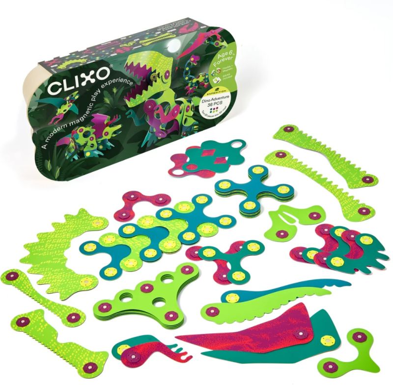 Clixo, zestaw klocków magnetycznych z motywem DINO, 36 elementów