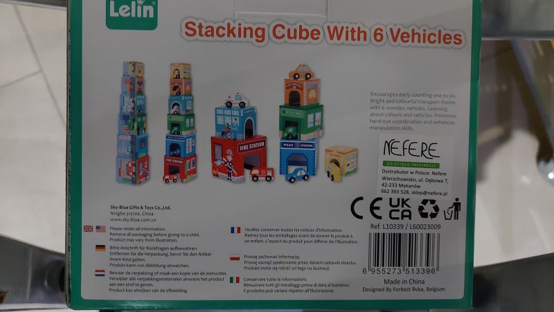 Wieża układanka kubeczki z pojazdami Transport Piramidka Lelin - bezpieczeństwo produktu