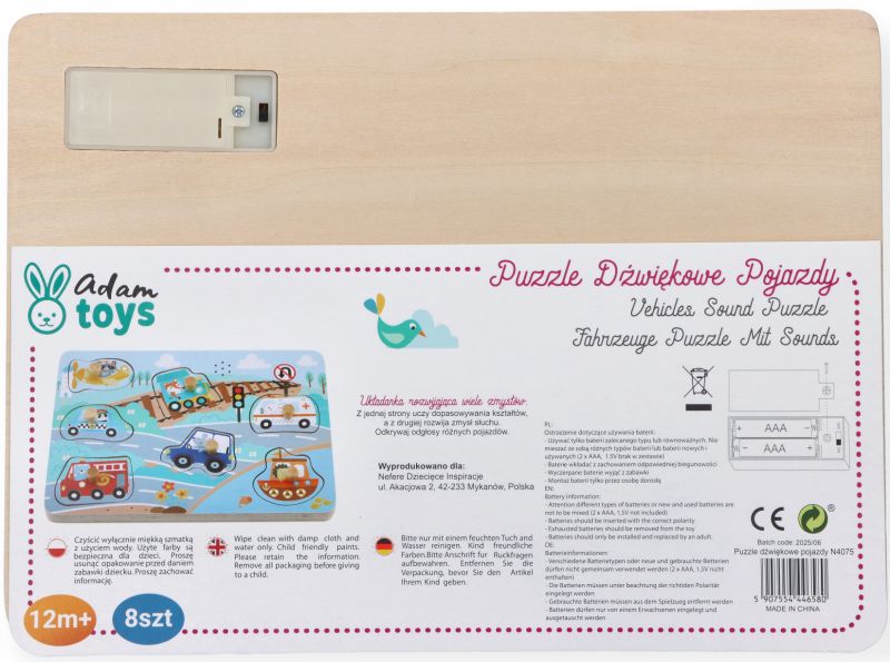 Puzzle dźwiękowe Pojazdy - bezpieczeństwo produktu