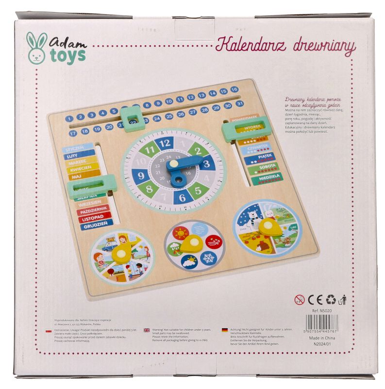 Drewniany polski Kalendarz z zegarem Adam Toys - bezpieczeństwo produktu