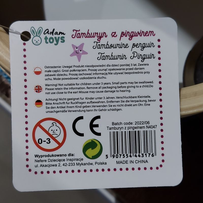 Tamburyn z pingwinem - bezpieczeństwo produktu